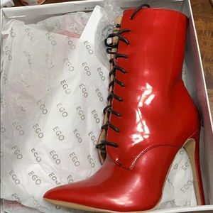 Red brand new mid calf boot
